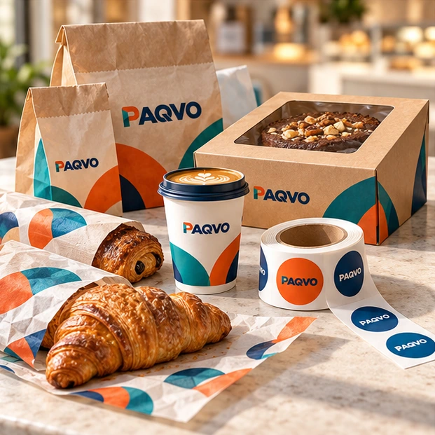 Coordinated bakery packaging set with pastry bags and cake box