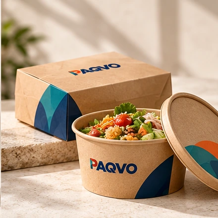 Branded kraft takeaway box and salad bowl with lid