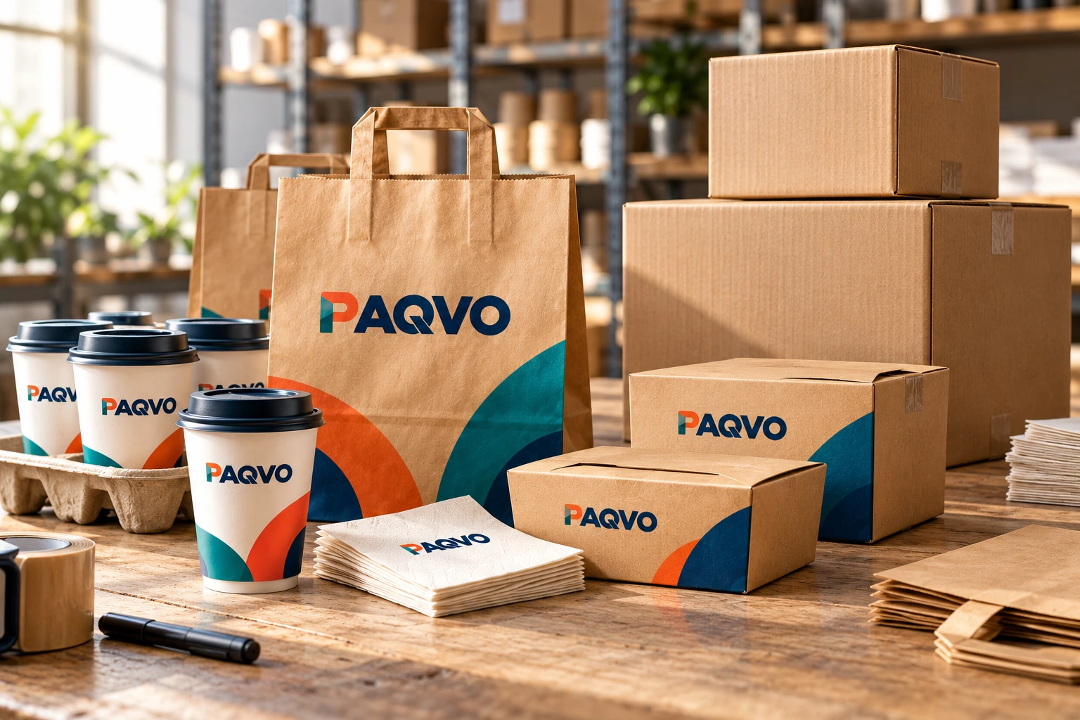Packaging cartons being packed and prepared for dispatch