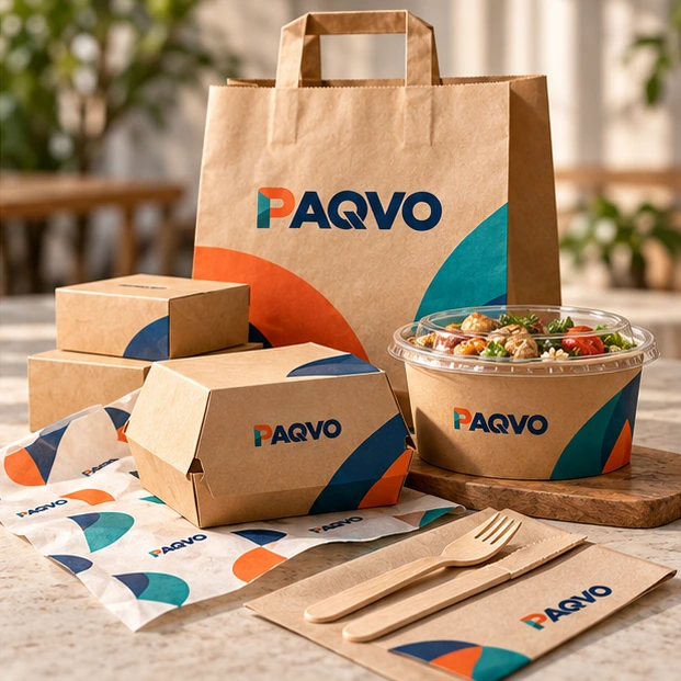 Coordinated takeaway packaging set with food boxes, bowls and bag